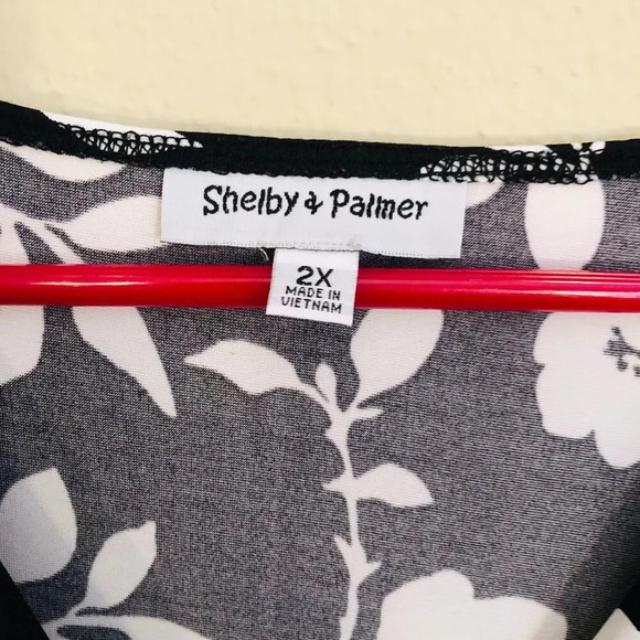 Black & White Floral Print Faux Wrap Midi Empire Waist Dress Plus Size - Picture 5 of 7